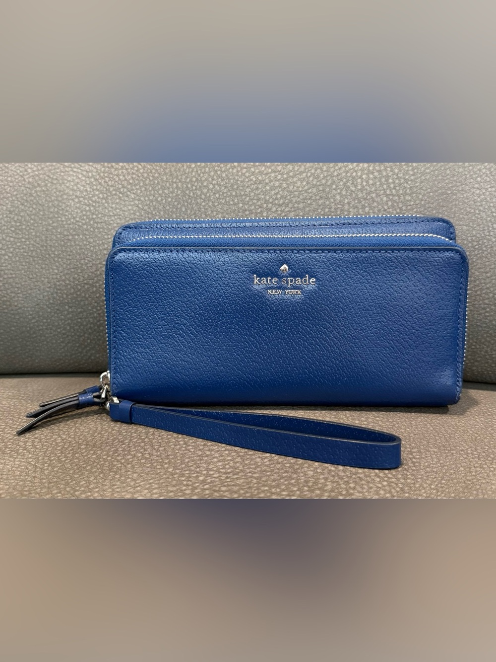 kate spade Blue Pebbled Leather Wristlet Clutch